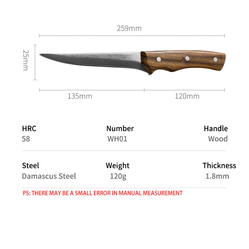 Damascus steel boning knife wooden handle cutting meat sharp handle meat kitchen knife