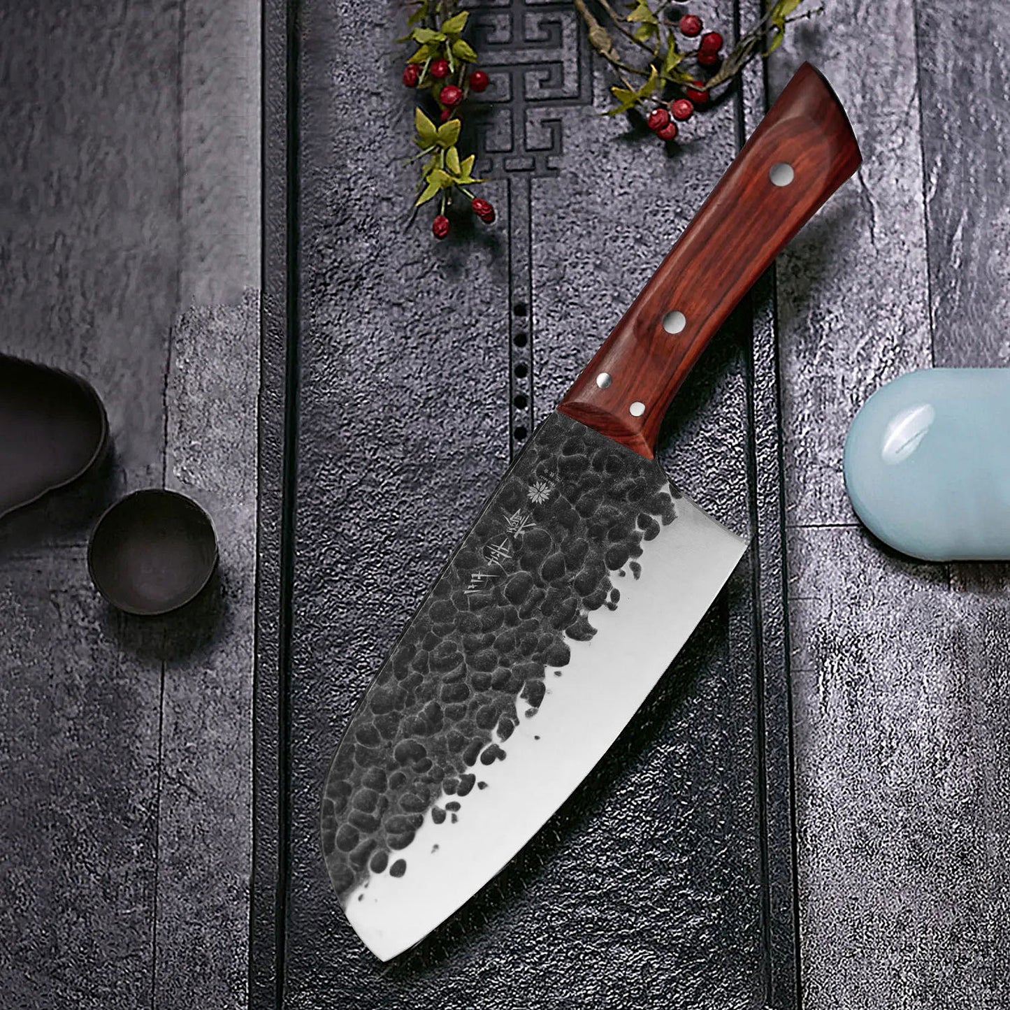 Japanese Forged Cleaver Slicer Special Powder Steel Sanmai Technique Rosewood Handle Deba Nakiri Boneless Fish Meat 2mm Thinkness