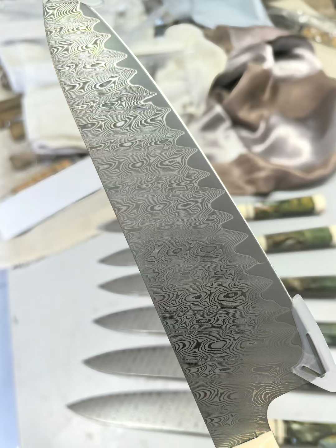 8 inch Chef Knife VG10 Powder Damascus Stabilized Wood Resin Imitated Ivory Combination Handle