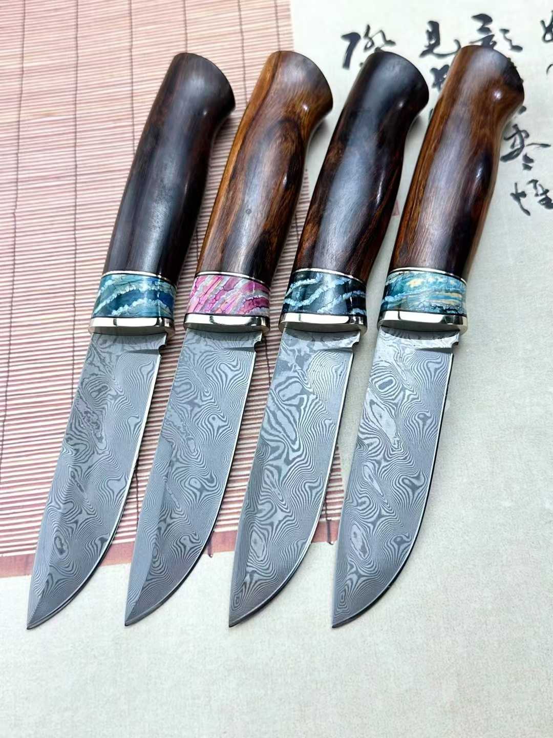 Outdoor Fruit Knife VG10 Damascus Blade Desert Ironwood Mammoth Tooth Fossil Combination Handle