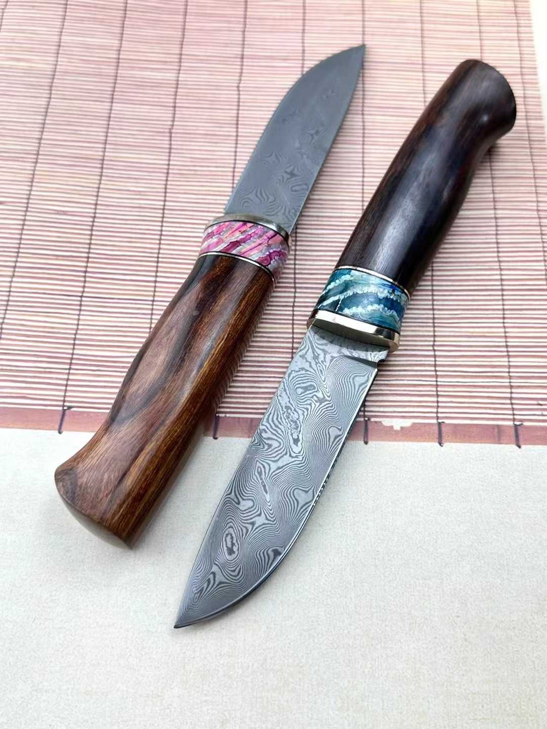 Outdoor Fruit Knife VG10 Damascus Blade Desert Ironwood Mammoth Tooth Fossil Combination Handle