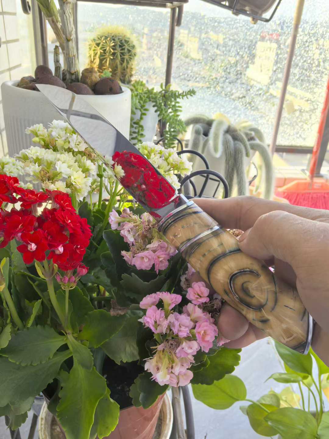 DESIGNER'S PIECE Austrian M390 Blade Mam*oth Tooth Fine-Finished Handle+Hand-Carved Floral Embroidery Leather Cover