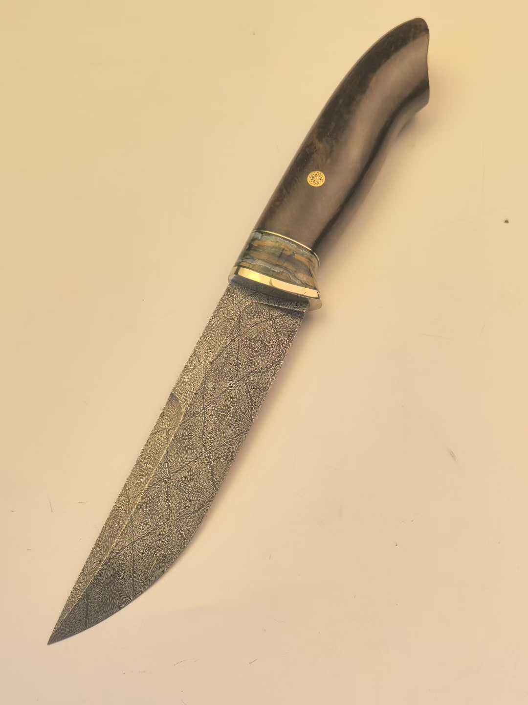 Swedish Steel Star-Like Texture Blade Mam*oth Tooth Desert Iron Wood Handle+Hand-Stitched Italian-Imported Plant-Tanned Leather Case