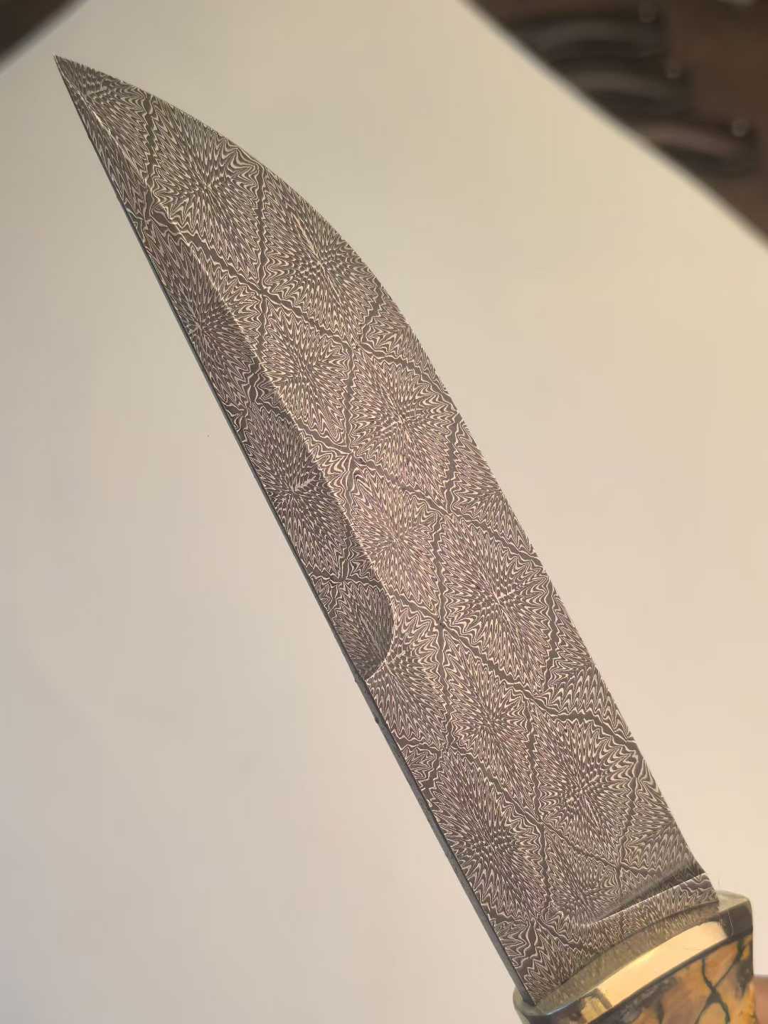 Swedish Steel Star-Like Texture Blade Mam*oth Tooth Desert Iron Wood Handle+Hand-Stitched Italian-Imported Plant-Tanned Leather Case
