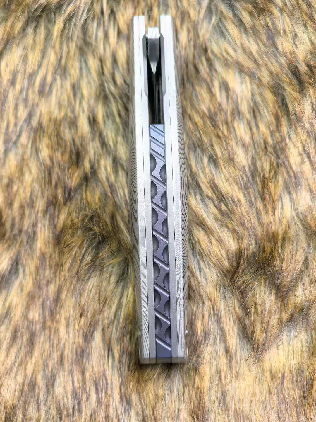 Titanium Rose Pattern Folding Knife Intricately Carved Spine Meticulously Polished Handle Combination