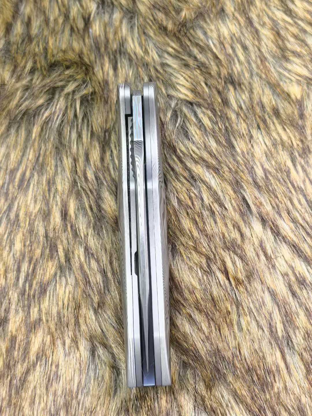 Titanium Rose Pattern Folding Knife Intricately Carved Spine Meticulously Polished Handle Combination