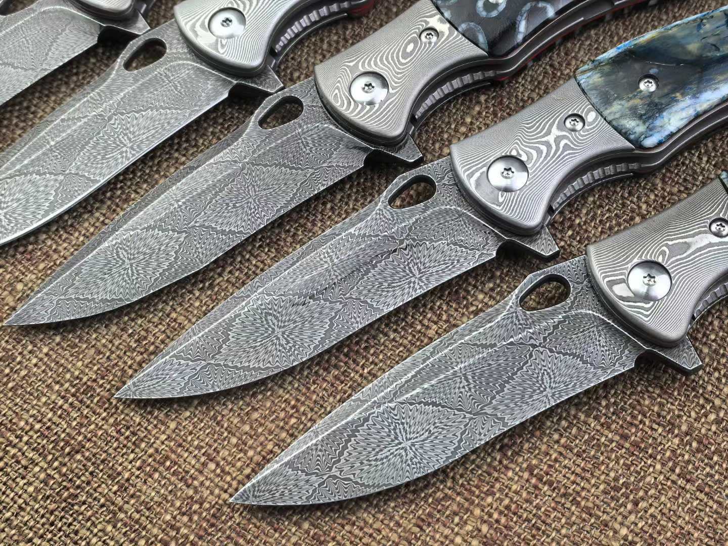 Swedish Steel Forged with Sakura pattern Handle Combination Made from Hardened and Finely Ground Mammoth Teeth from Approximately 5000 Years Ago Hand-Stitched Leather Sheath