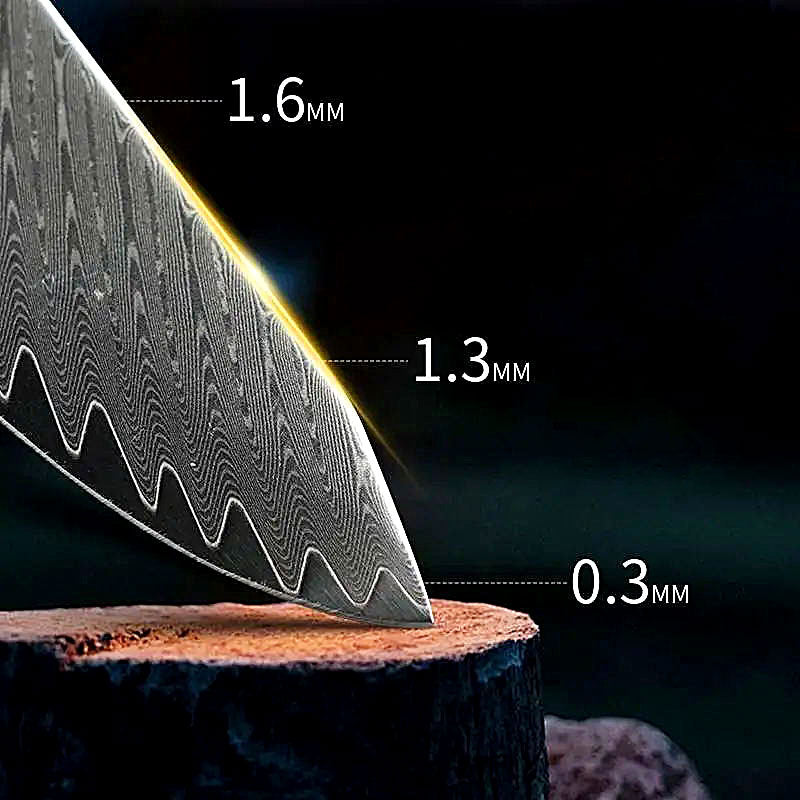 Pluma Damaska Subĉiela Tranĉilo Aus-10 Kerno 67 Tavoloj Triangula Truo Oliva Ligna Tenilo Kanelo kun Leda Ingo