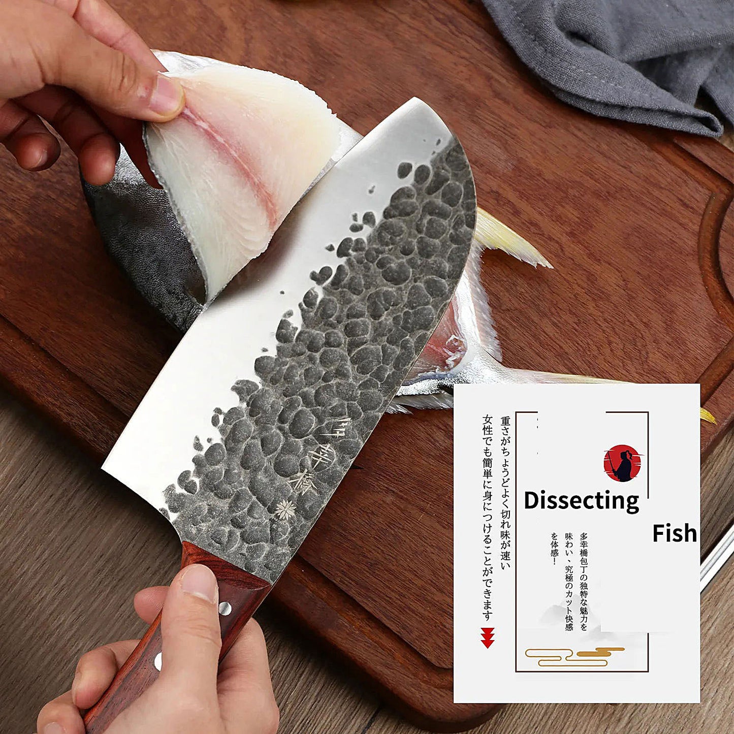 Japanese Forged Cleaver Slicer Special Powder Steel Sanmai Technique Rosewood Handle Deba Nakiri Boneless Fish Meat 2mm Thinkness