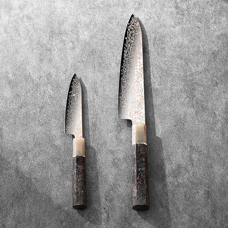Yuanren Copper Damascus 2PC Knife Set 8.5''Chef 5''Paring Knife 67 Layers