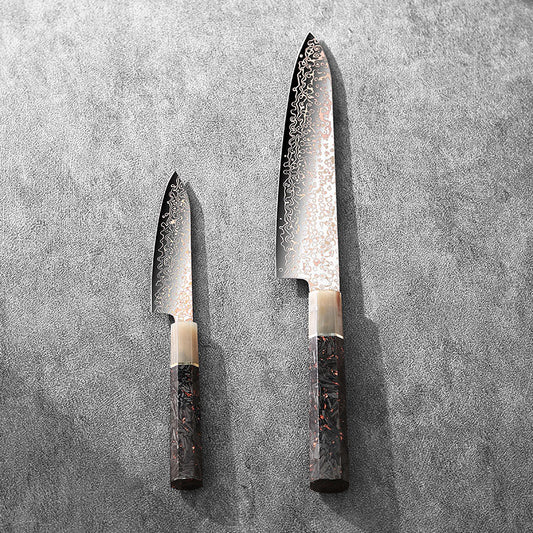Yuanren Copper Damascus 2PC Knife Set 8.5''Chef 5''Paring Knife 67 Layers