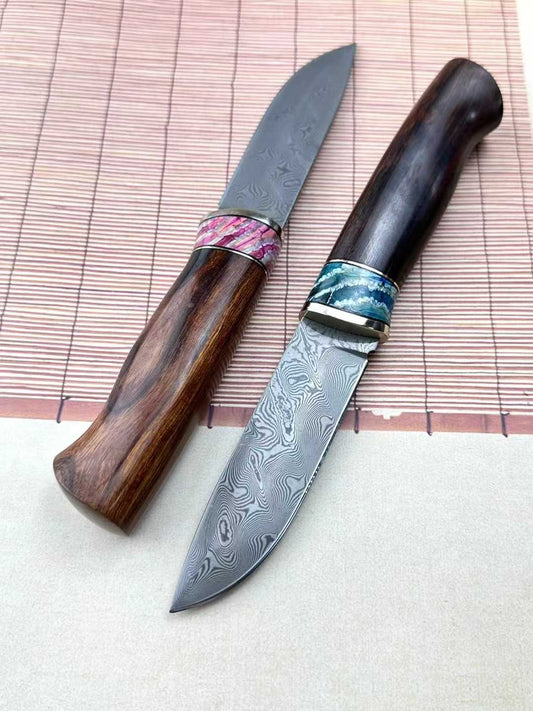 Outdoor Fruit Knife VG10 Damascus Blade Desert Ironwood Mammoth Tooth Fossil Combination Handle