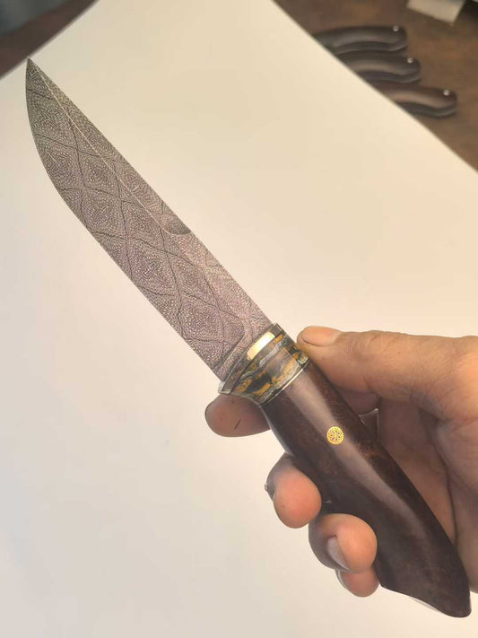 Swedish Steel Star-Like Texture Blade Mam*oth Tooth Desert Iron Wood Handle+Hand-Stitched Italian-Imported Plant-Tanned Leather Case