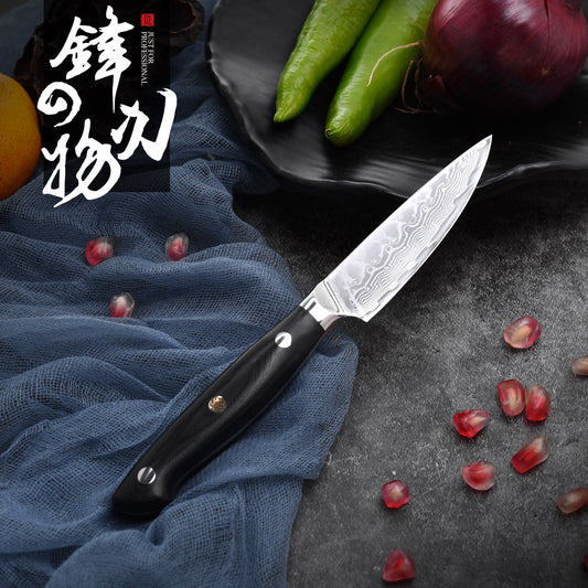 V10 Damascus stainless steel G10 handle fruit knife peel knife sharp