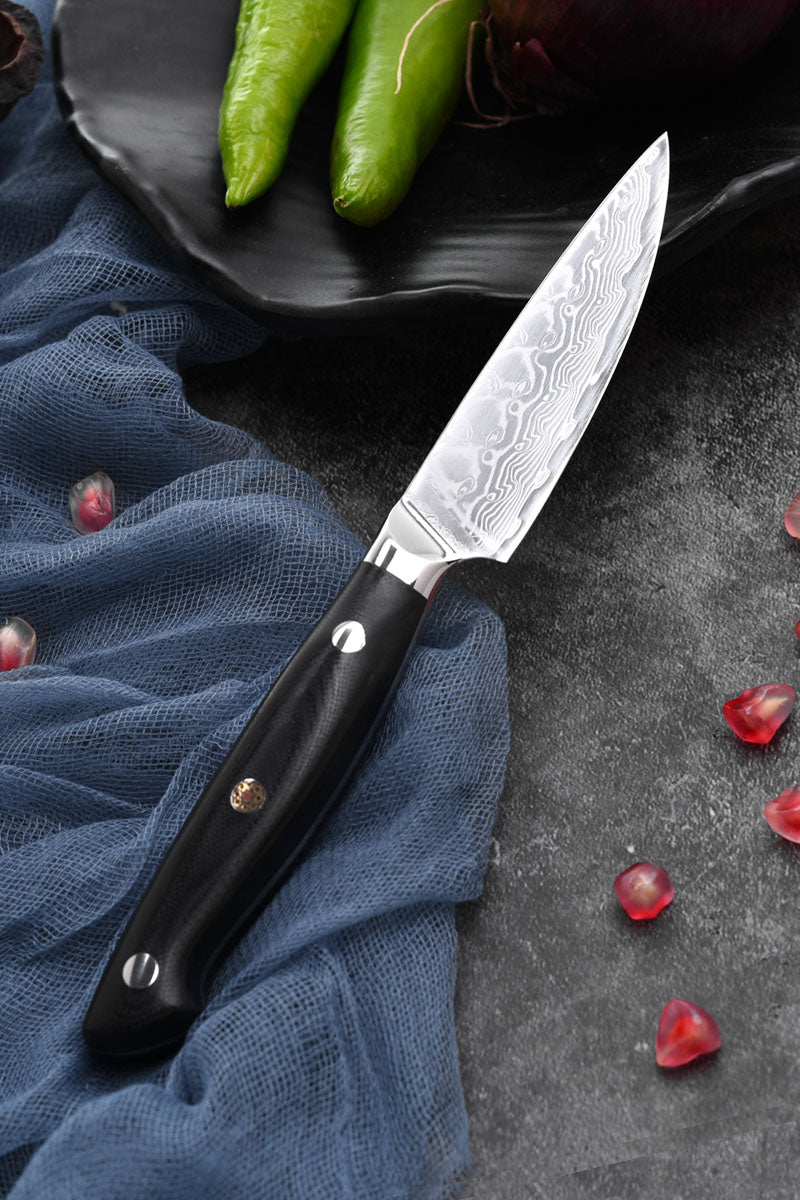 V10 Damascus stainless steel G10 handle fruit knife peel knife sharp