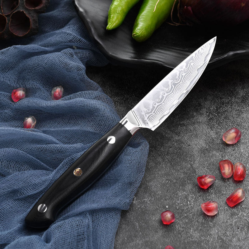 V10 Damascus stainless steel G10 handle fruit knife peel knife sharp