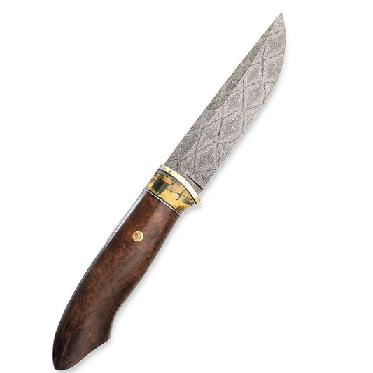 Swedish Steel Star-Like Texture Blade Mam*oth Tooth Desert Iron Wood Handle+Hand-Stitched Italian-Imported Plant-Tanned Leather Case
